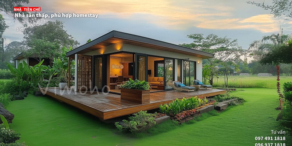 Nhà tiền chế, nhà bungalow, homestay đẹp, nhà lắp ghép đẹp