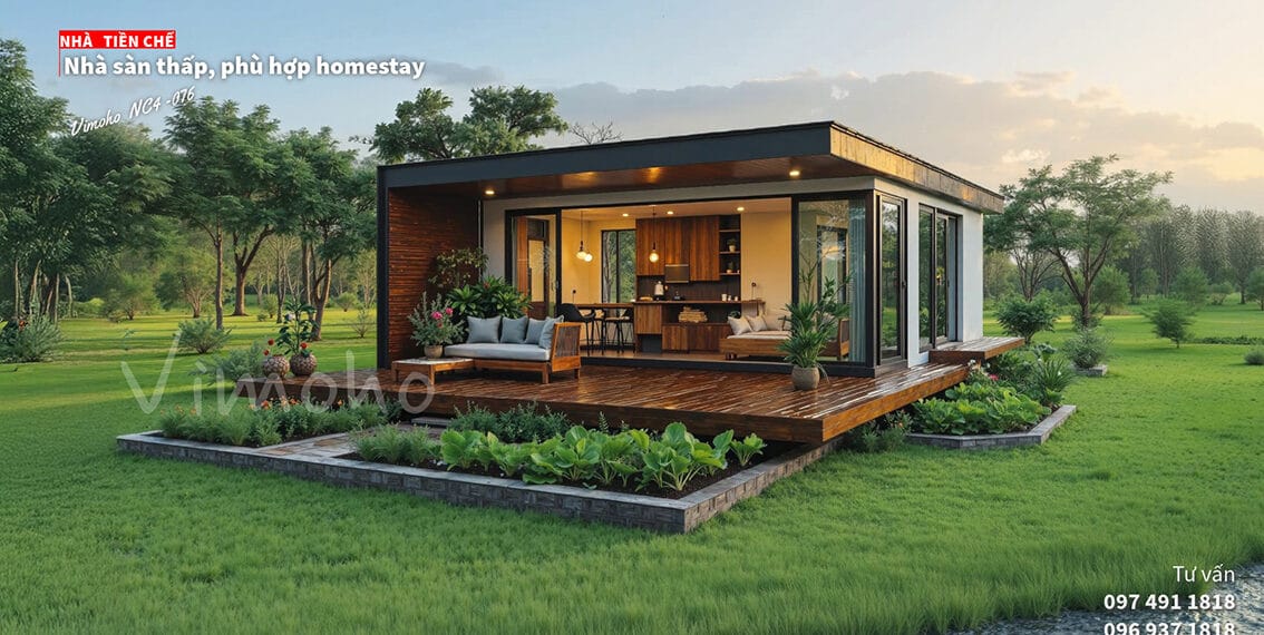 Nhà tiền chế, nhà bungalow, homestay đẹp, nhà lắp ghép đẹp